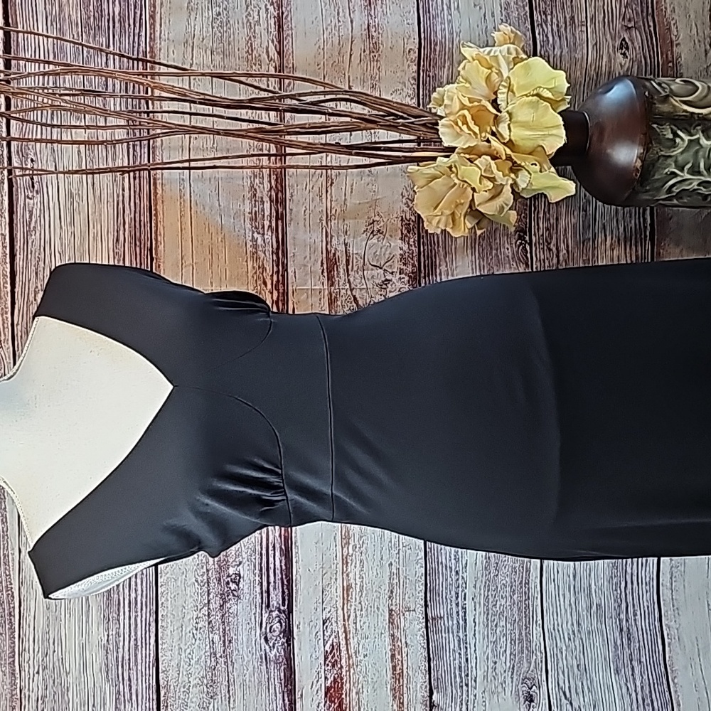 NEW i.e. PETITE BLACK LINED SLEEVELESS CICKTAIL DRESS